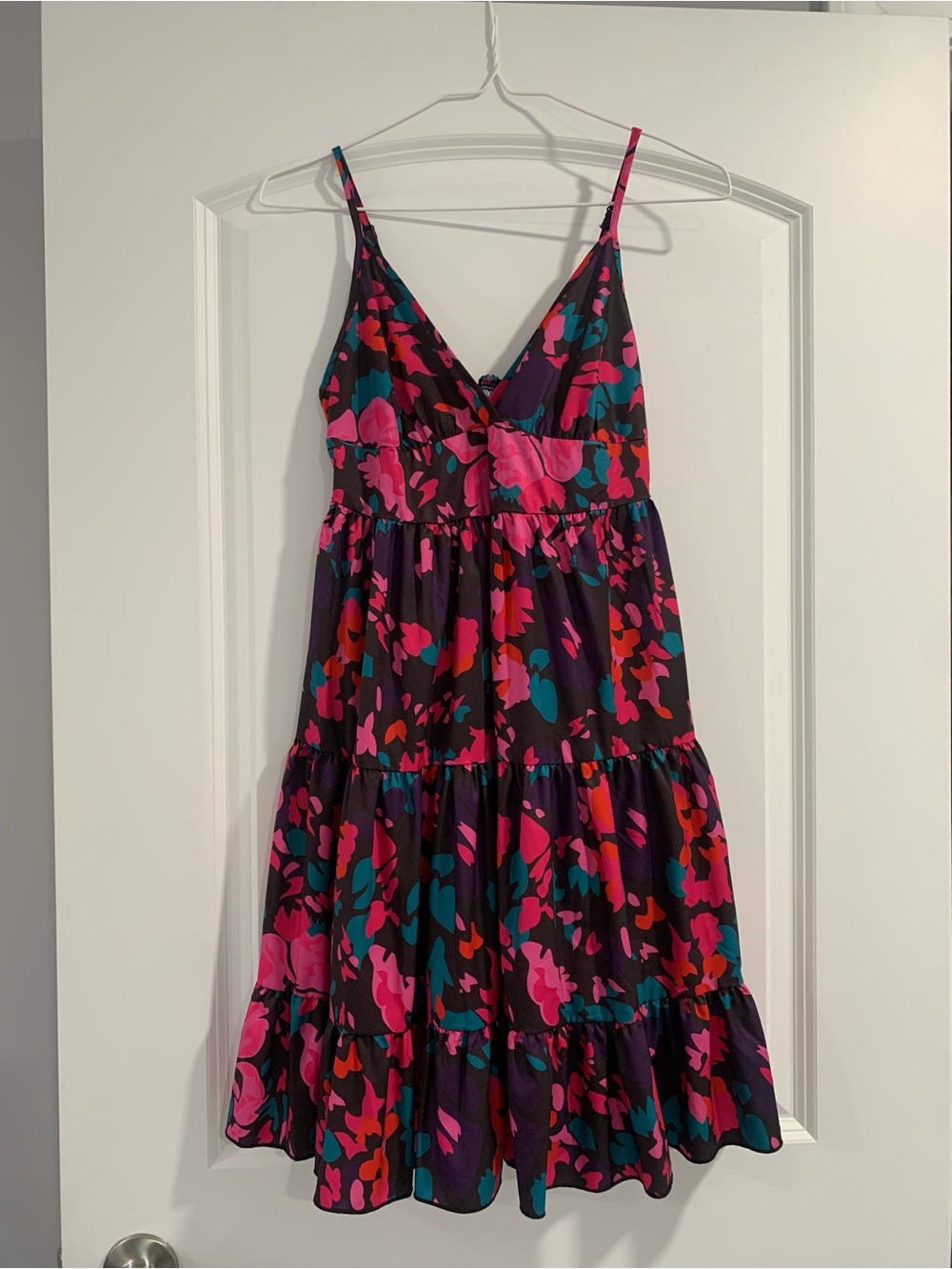 Black Floral Print Tiered Spaghetti Strap Mini Dress~ worn once